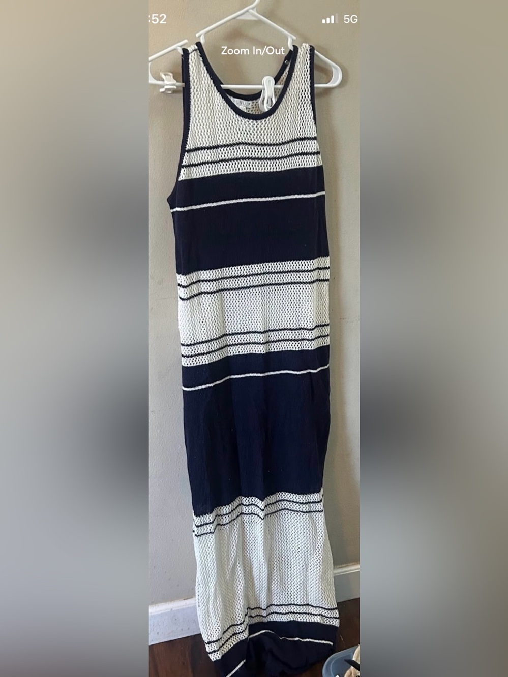 Striped Knit Maxi Dress - navy & White